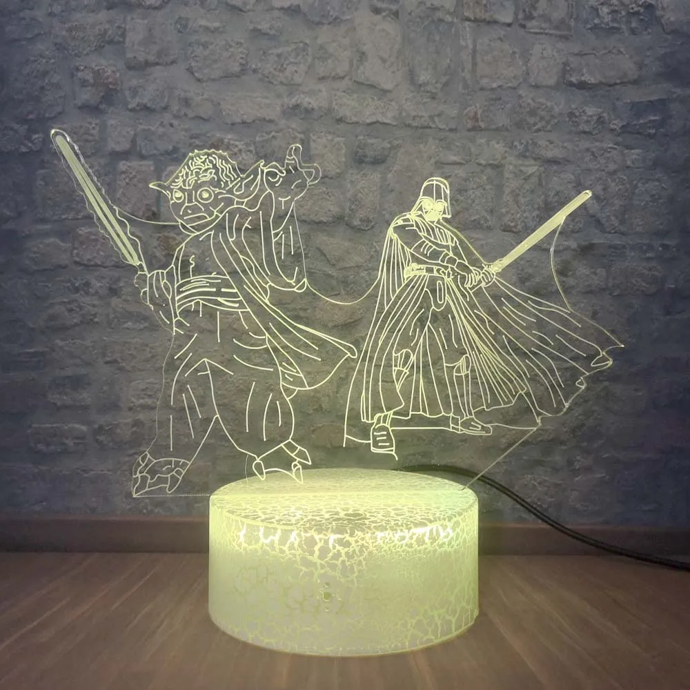 Креативный s Звездные войны лампа Мастер Йода черный рыцарь 3D оптический ночной