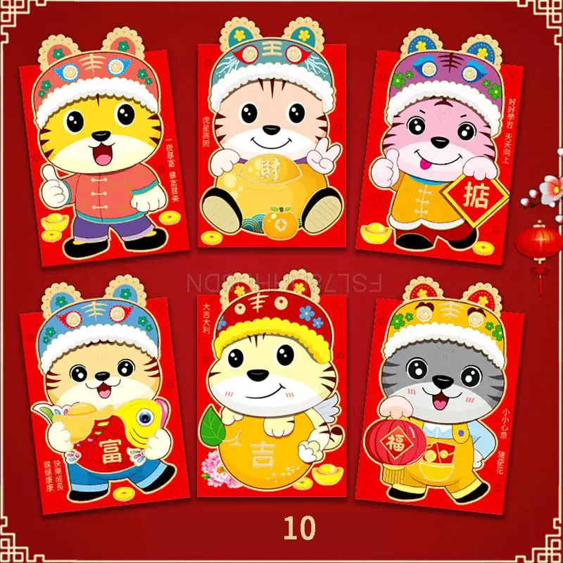 

6 шт., традиционные красные конверты Hongbao для китайского праздника Весны, красные пакеты Hongbao для подарочных пакетов 2022 года с китайским годо...