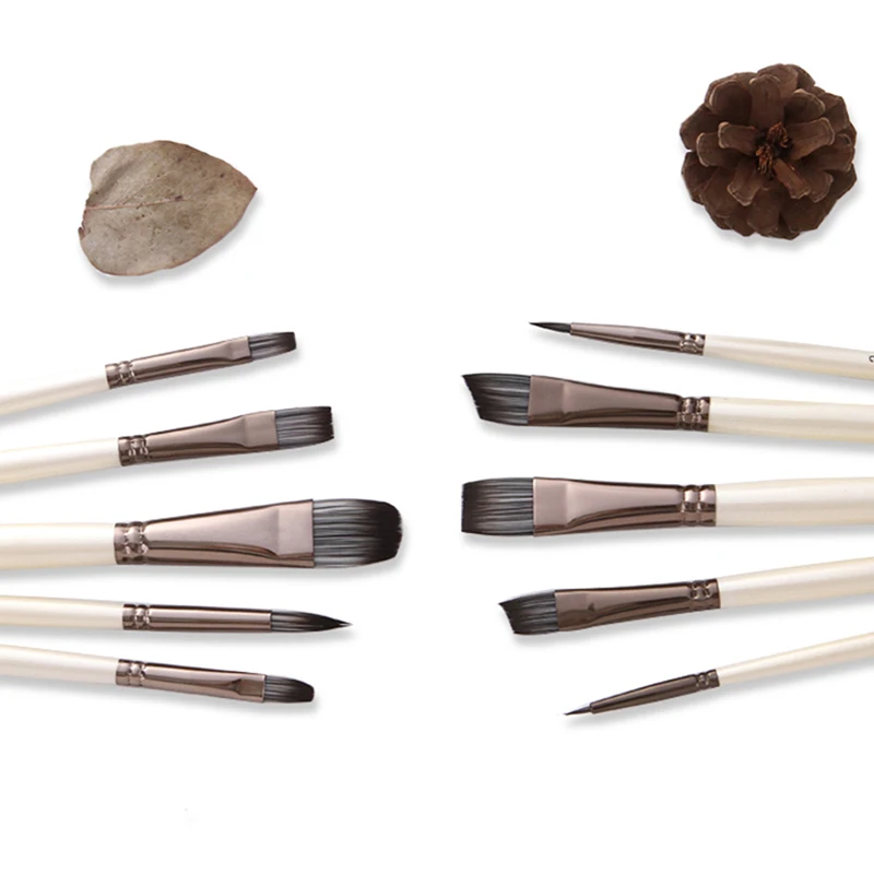 

10 Piece Painting Brush Set Nylon Hair Short Rod Oily Acrylic Watercolor Pen Professional Art Supplies Paint Brush