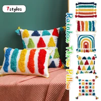 nordic moroccan cotton canvas fringed tufted pillowcase bohemian cushion cover rainbow throw pillow case
