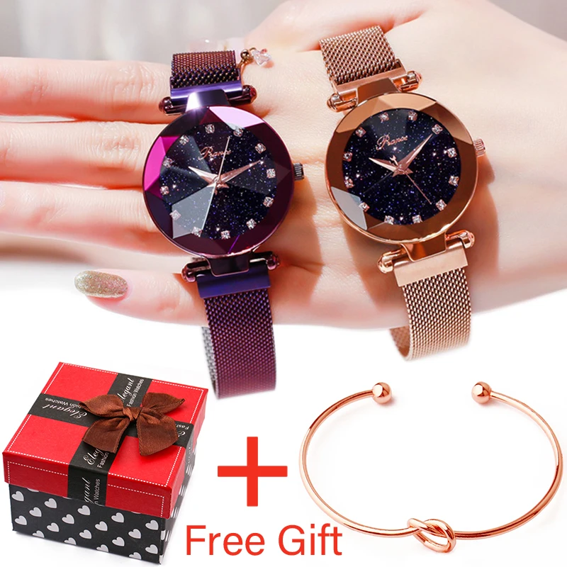 Женские кварцевые часы с сетчатым браслетом магнитной пряжкой|Женские наручные