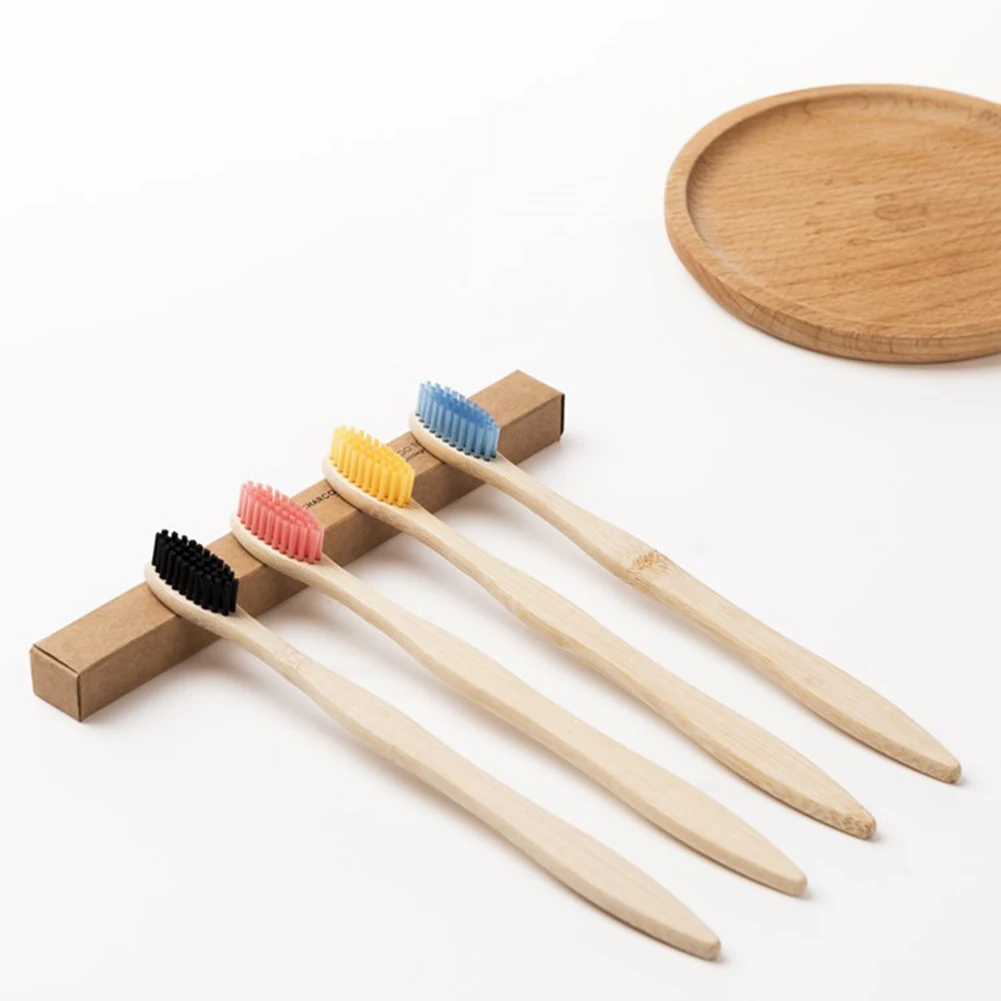 Радужная цветная бамбуковая зубная щетка с твердой щетиной биоразлагаемая
