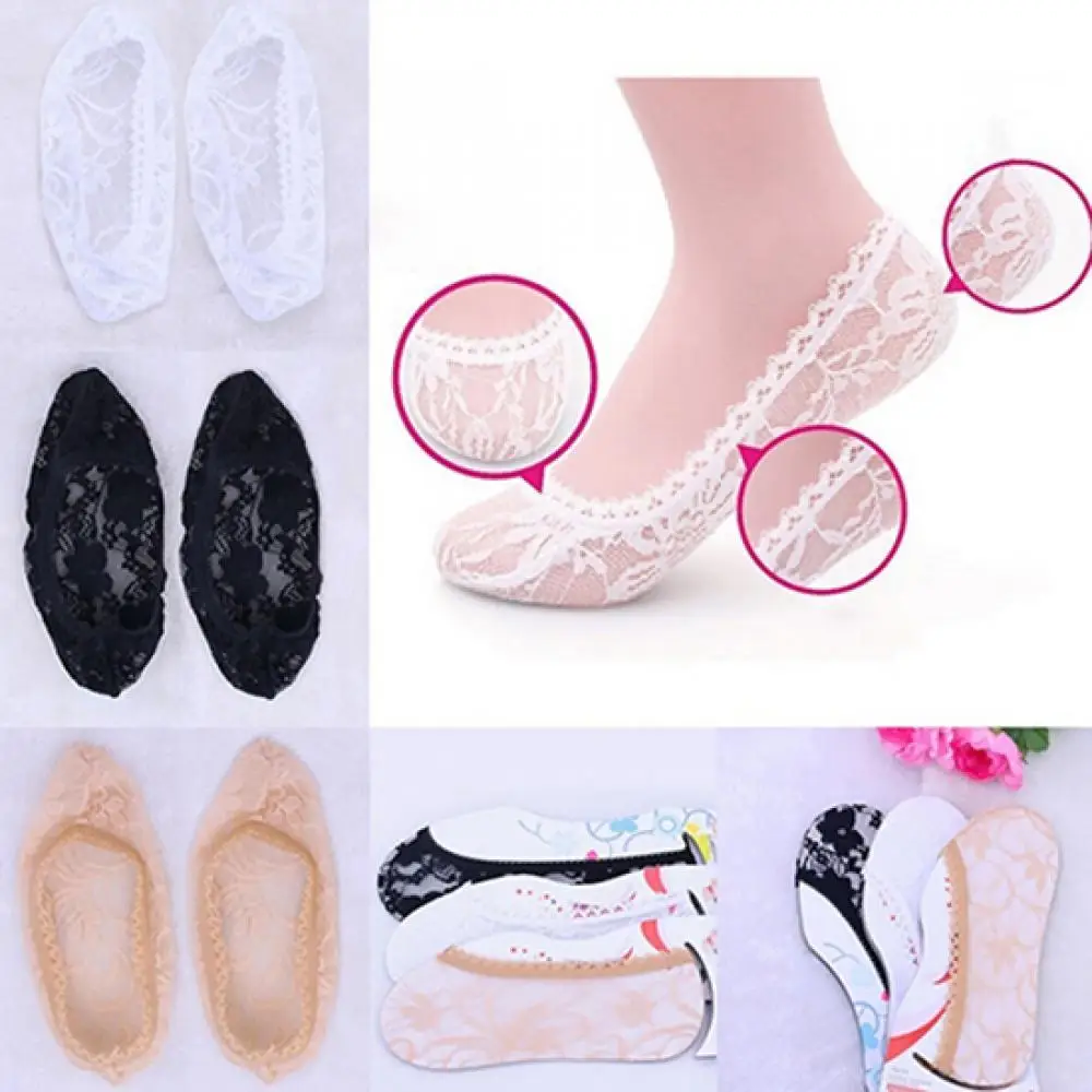 

50% Hot Sales Women Fashion Voile Lace Antiskid Invisible Liner Flexible Low Cut Boat Socks
