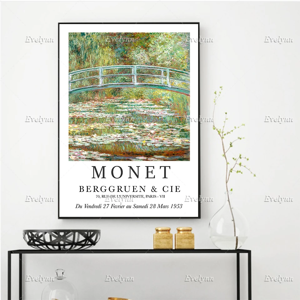 

Claude Monet Bridge over a Pond of Water Lilies,Gallery Exhibition Poster,Wall Art Prints Home Decor Canvas Gift Floating Frame
