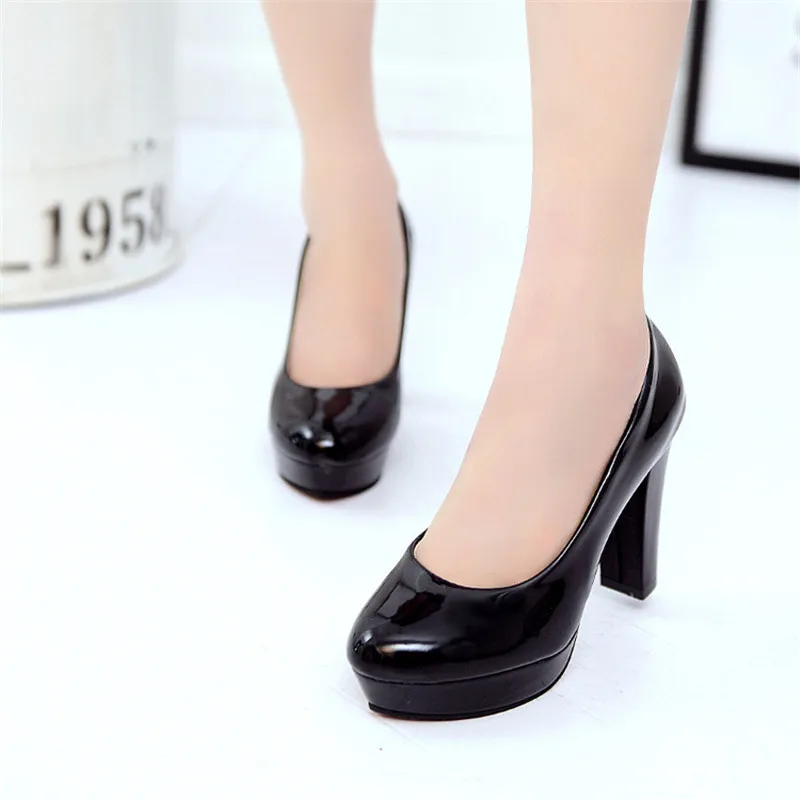 

Hot Women Pumps Shoes Women PU Leather Shallow Slip-On Round Toe High heels Wedding Party Derss shoes Mujer Plus size 34-42