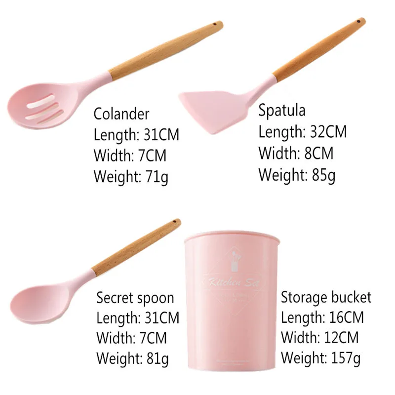 

Silicone Pink Kitchenware Kitchen Cooking Utensils Set Heat Resistant Non-Stick Cooking Utensils Baking Tools with Storage Box
