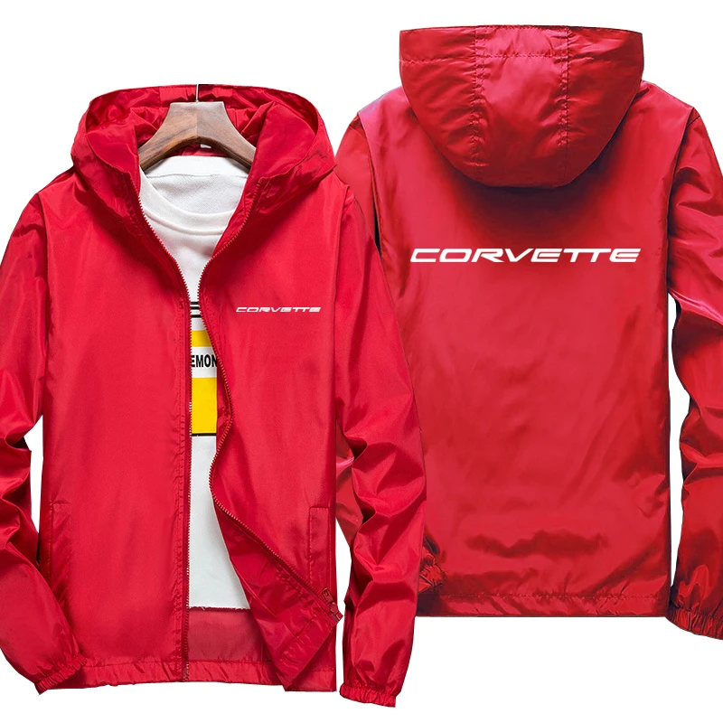 

New Spring Autumn Fashion Men for Corvette Logo Windproof Jacket Hooded Windbreaker Sweatshirts zipper Long Sleeve Coat S-7XL