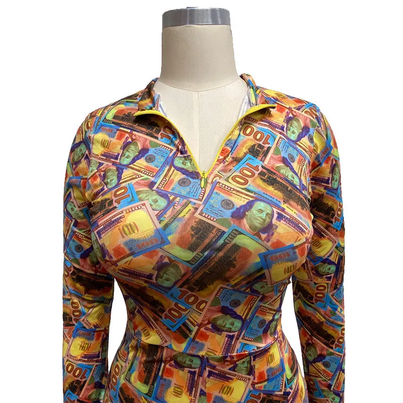 

Summer Women Jumpsuits V-Neck Street Rompers Sexy Night Club Party Dollar Print Bandage One Piece Spring Outfits