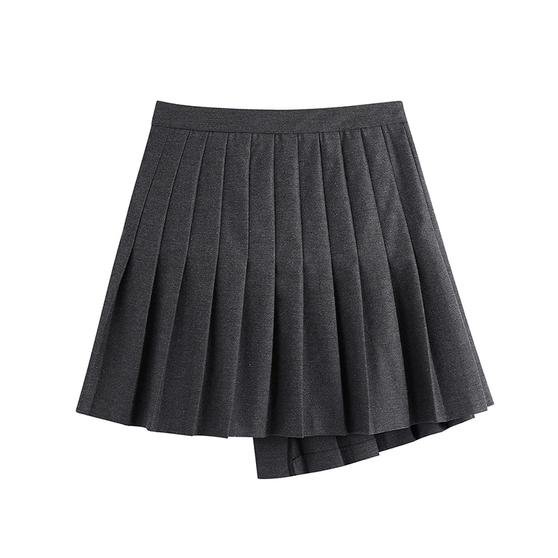 

YOSIBCD Women 2021 Chic Fashion With Buckles Pleated Skirt Vintage High Waist Irregular Female Skirts Mujer