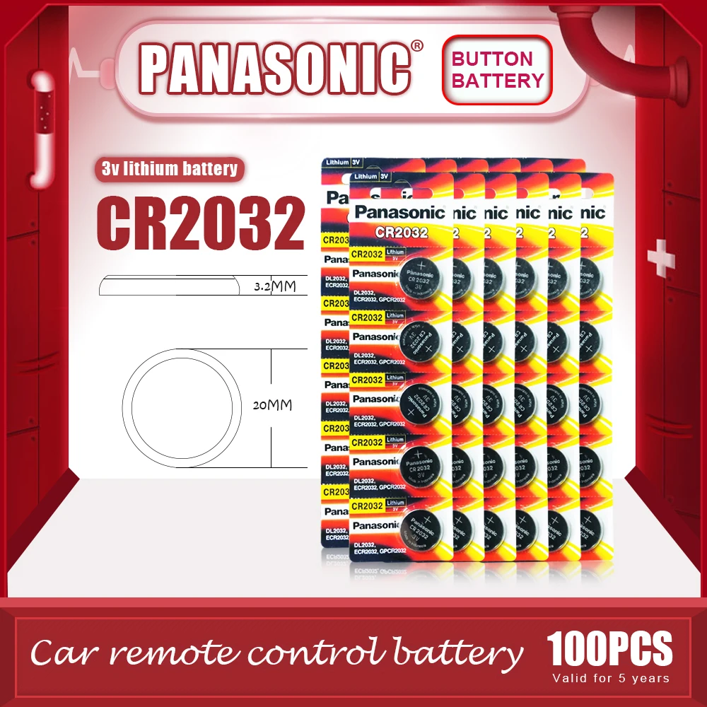 100 шт./лот PANASONIC оригинальный CR2032 кнопочный элемент батареи 3 в литиевые CR 2032 для