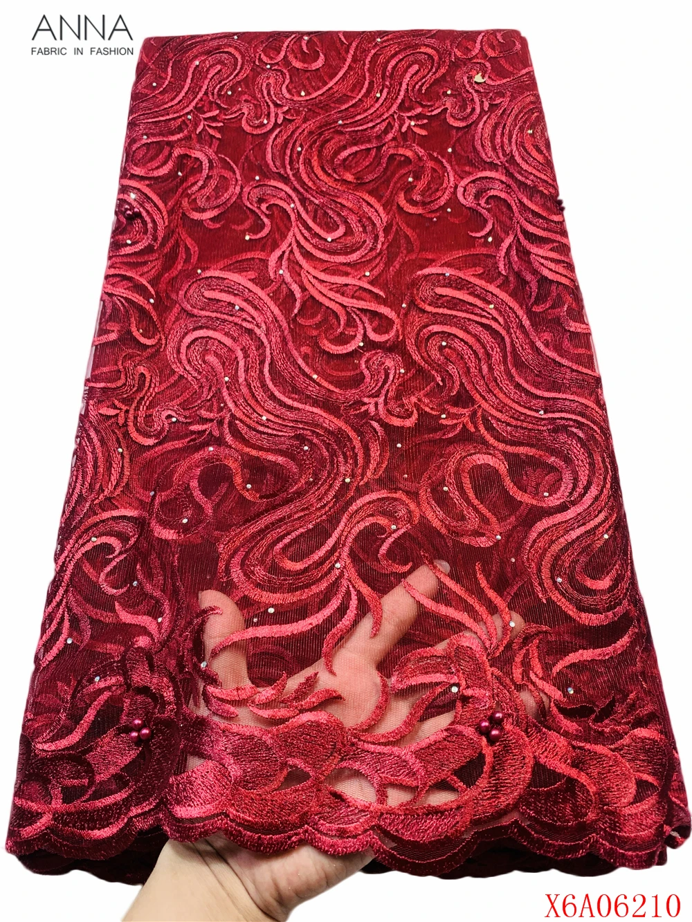 Anna красный Вышивка французское кружево в нигерийском стиле тюль ткань с вышивкой