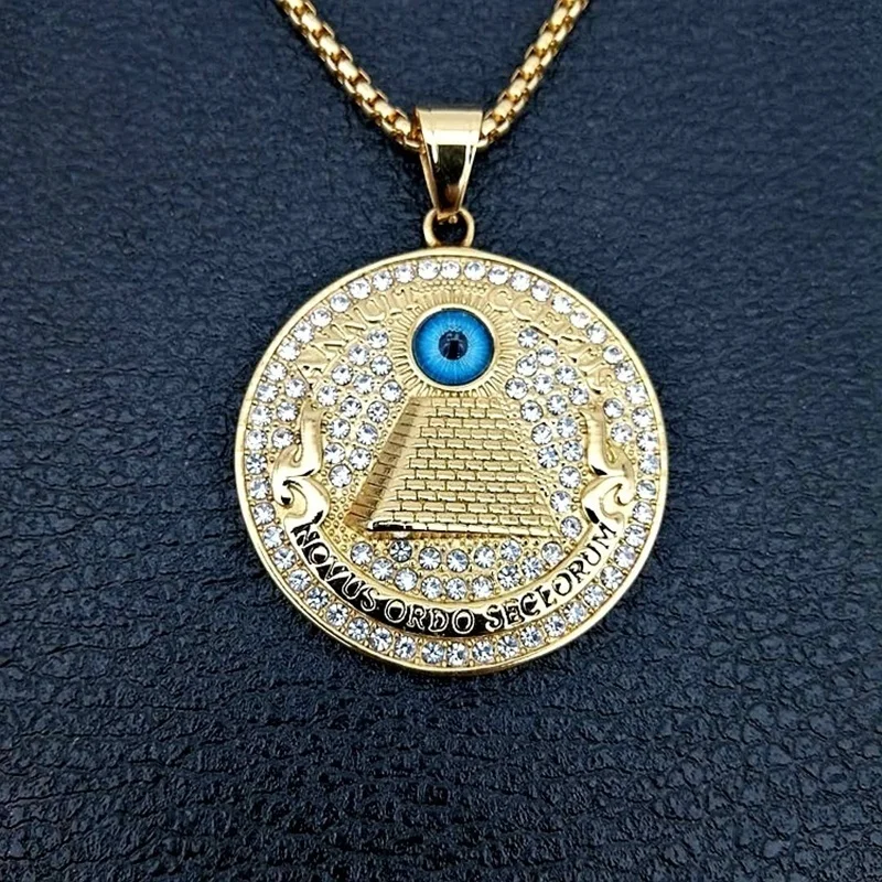 

Hot Sale Hip-Hop Rock Trend Men's Necklace Golden Eye of God Pendant Cool Handsome Punk Style Jewelry Gift for Men