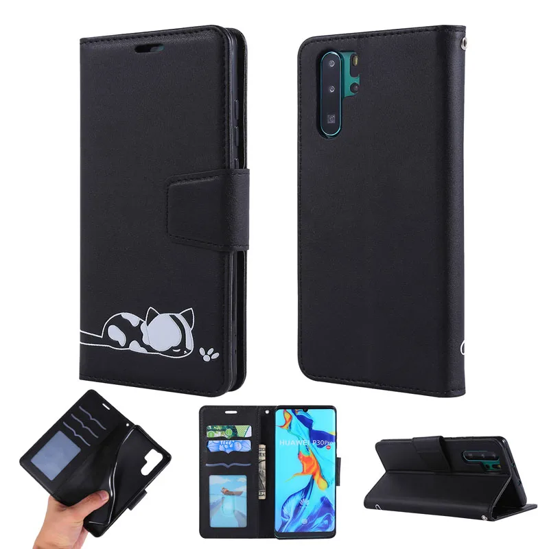 Чехол из искусственной кожи с котом для huawei P30Pro P20 P30lite y7 y6 откидная карта с ремешком для Honor 10lite