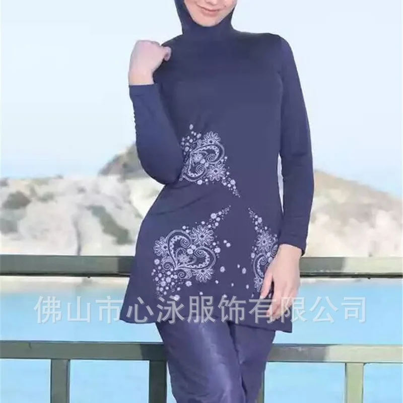 

Muslim Swimwear Women Modest Patchwork Hijab Long Sleeves Sport Swimsuit 3pcs Islamic Burkinis Wear Bathing plus size swimsuit