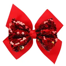 Ncmama – pinces à cheveux à paillettes réversible, 5 pouces, nœuds en ruban solide, pour enfants, accessoires pour cheveux  (3)