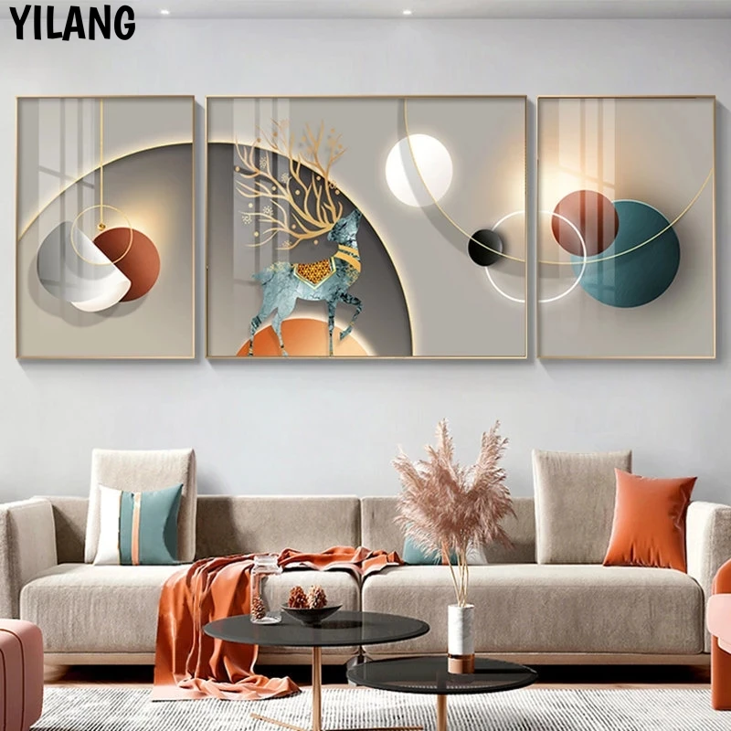 

Абстрактная Геометрическая живопись на холсте, скандинавский домашний декор, настенный художественный плакат и печать, яркий мраморный ол...