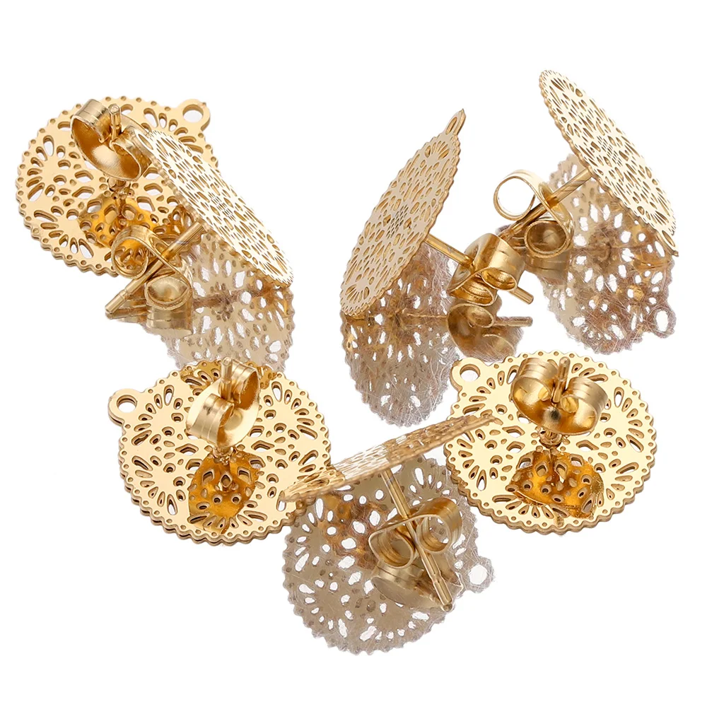 

10pcs/lot Earrings Accessories Stainless Steel Gold Steel Metal Hollow Earrings Base Connectors Linkers DIY Jewelry Making
