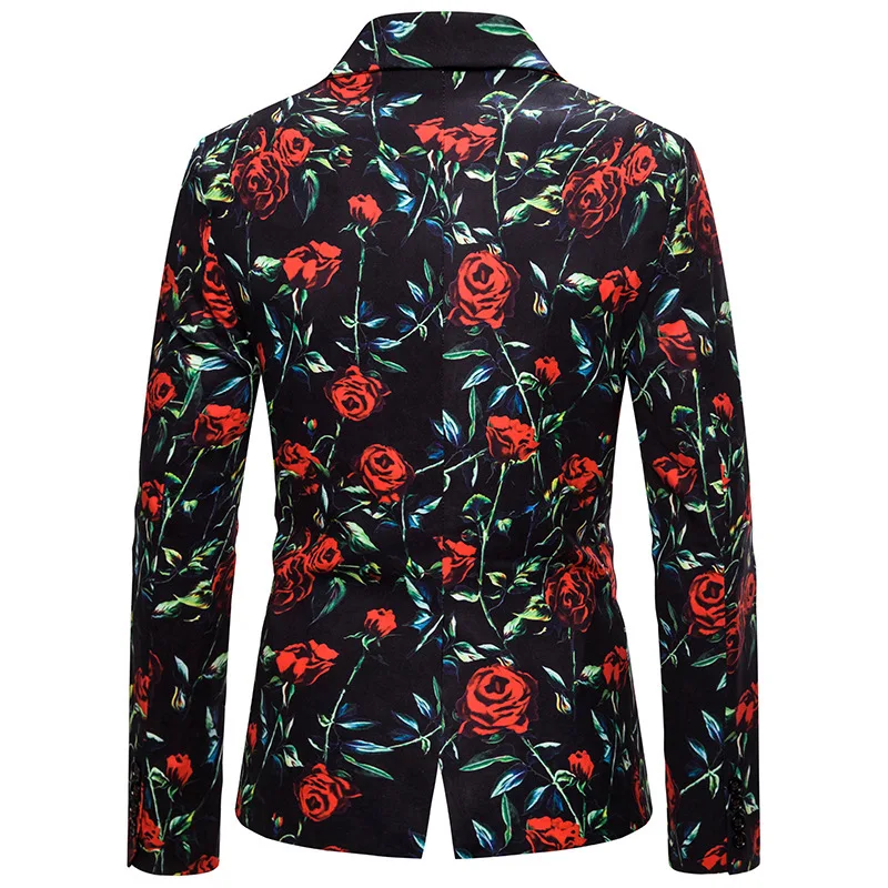 

New Blazers Men Korean Slim Fit 3D Rose Printed Mens Blazer Jackets Long Sleeve Casual Party Suit Jacket Dress Blazer 2XL
