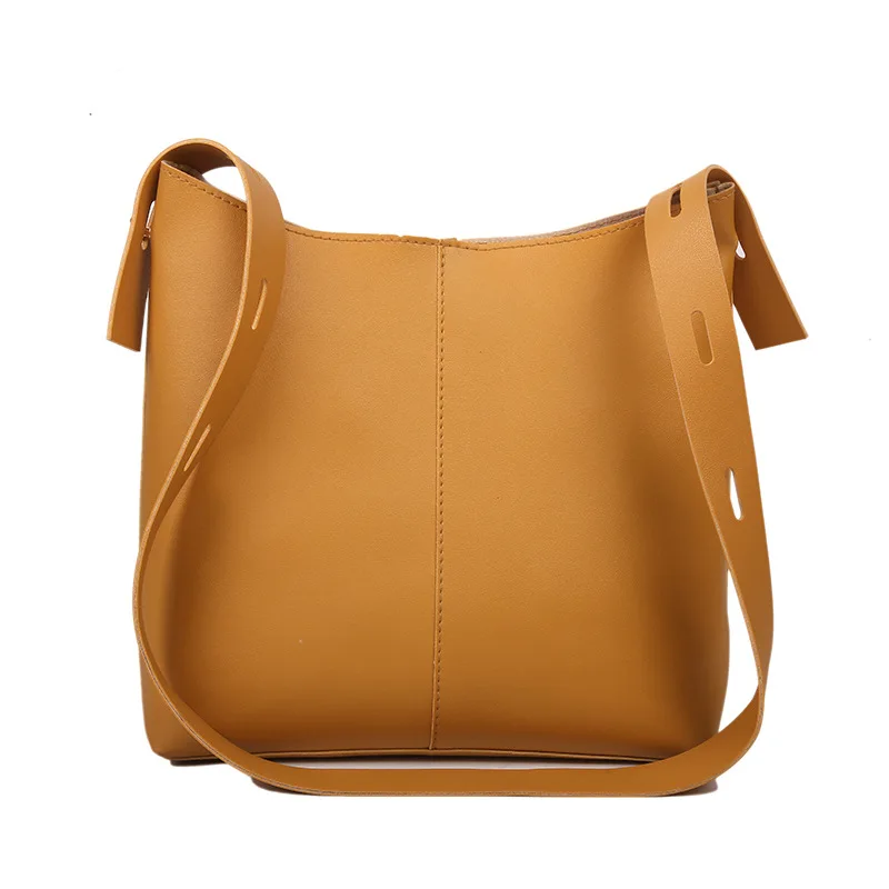 

2021 Women New Fashion Retro Trend PU Leather Shoulder Bag Large Capacity Bucket Bag Attendance Messenger Bag Satchels