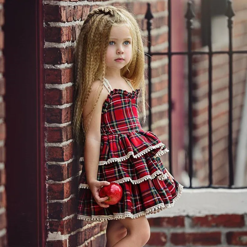 EACHIN Girls Dresses New Red Plaid Print Tutu Party Camisole Dress Summer Sleeveless Princess Baby Children's Clothing | Детская