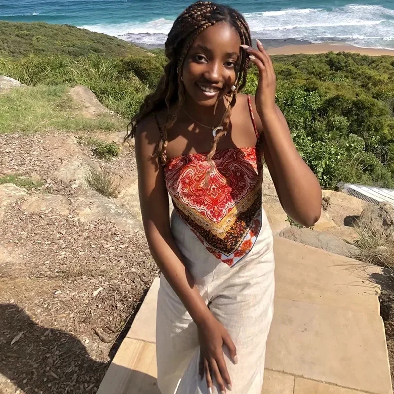 

MosiMolly 2021 Summer Print Camisole Tops Women Tube Tops Women Cropped Shirt Tops