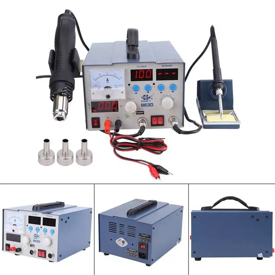 Светодиодный Интеллектуальная паяльная станция 3 в 1 Термовоздушная пушка для