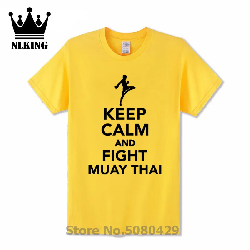 Keep calm and fight Муай Тай лес суши футболка Забавный стиль футболки с рукавами Топы Half