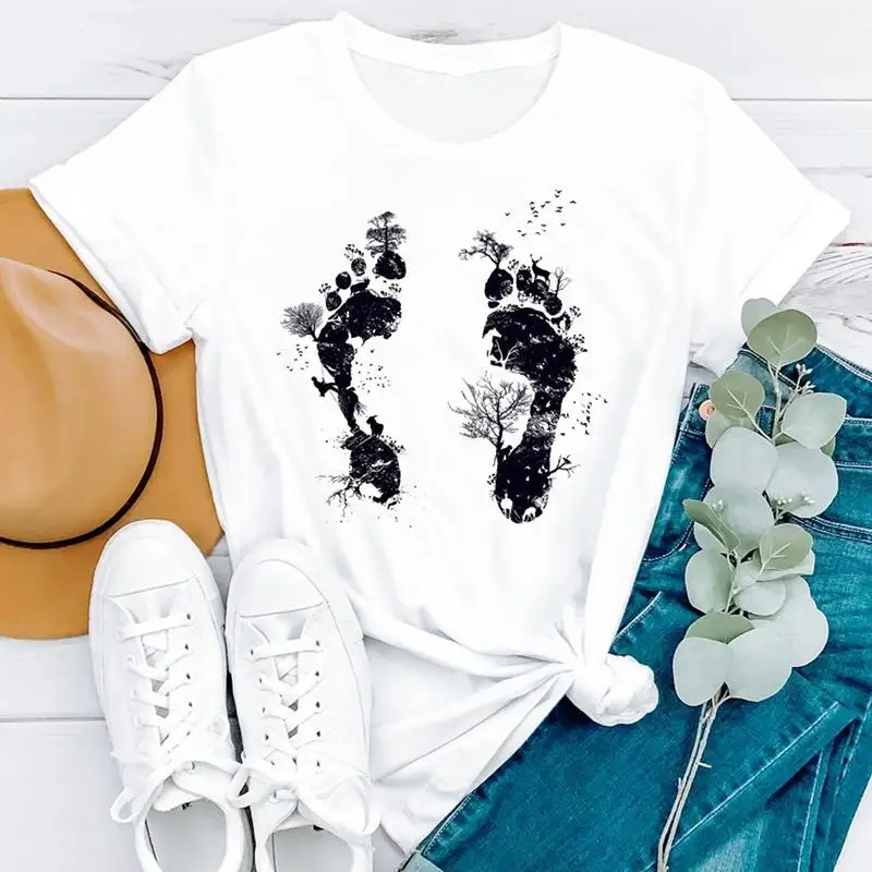 

Летние акварель смешная с милым принтом в стиле 90-х с коротким рукавом и принтом в виде героев мультиков для женщин модная одежда футболка с ...