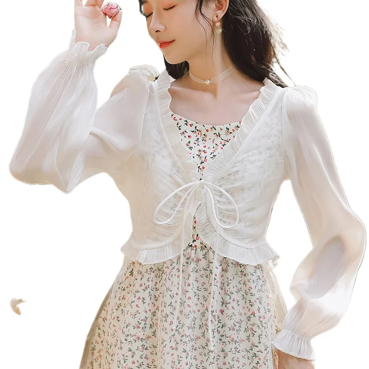 

Модные женские летние солнцезащитные кардиганы, женский прозрачный короткий кардиган, рубашки, женские укороченные кардиганы с длинным ру...