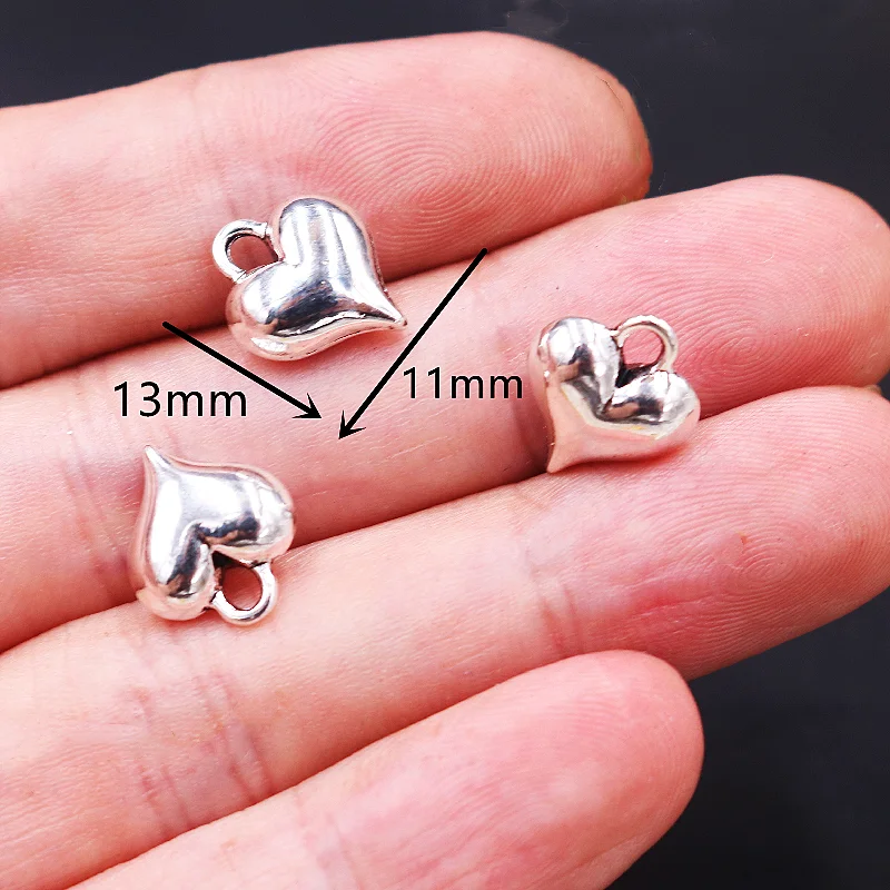 30pcs Silver Plated 3D Heart Pendants Retro Bracelet Necklace Metal Accessories DIY Charm Jewelry Crafts Making 13*11mm A135 | Украшения и