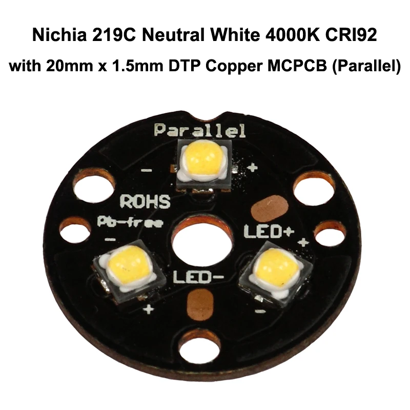 Тройной Nichia 219C нейтральный белый 4000K CRI92 светодиодный излучатель с 20 мм x 1,5 мм DTP медь MCPCB(параллельный) w/Оптика