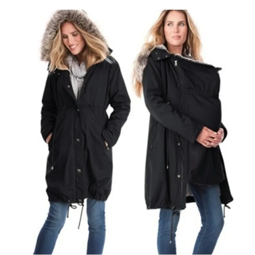 Замшевая куртка-Уокер для беременных женщин средней длины с меховым воротником и