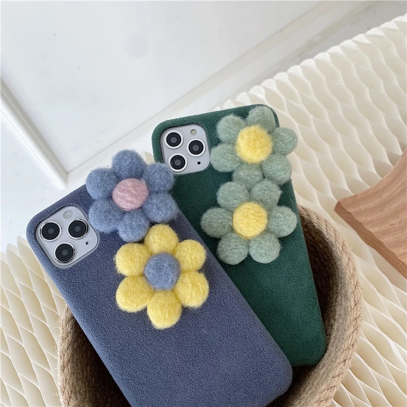 

Plush Flowers Suitable for iPhone11Pro Case Silicone Protective Sleeve Anti-Fall Protective Shell Cute Phone Case
