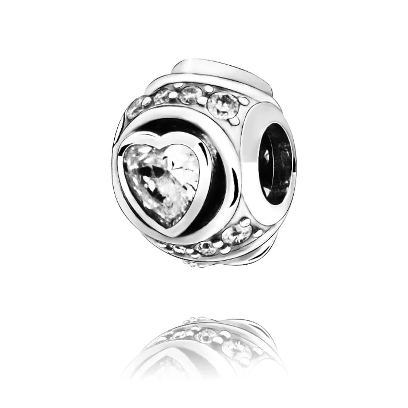 

2019 Winter New Arrival 100% Beads Elevated Heart Charm fit Original Pandora Bracelets Women DIY Jewelry