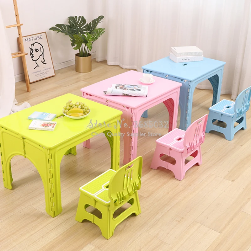 Kids Plastic Folding Table and chairs set Children's Home Writing Tables Outdoor Portable foldable desk Kindergarten Furniture |