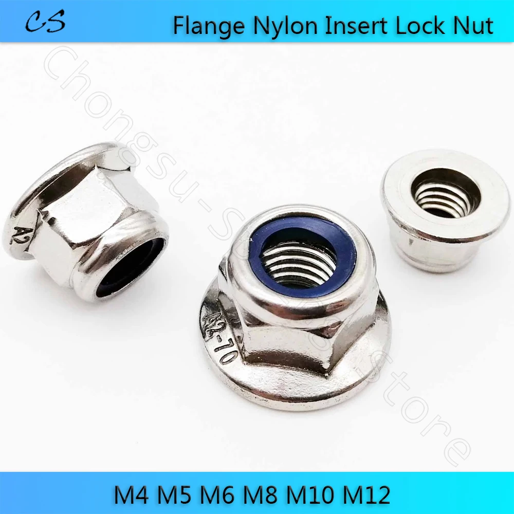 

Hex Flange Nylon Insert Lock Nut A2-70 Steel M4 M5 M6 M8 M10 M12 304 Stainless Self-locking Nylock Locknut Hexagon Nuts