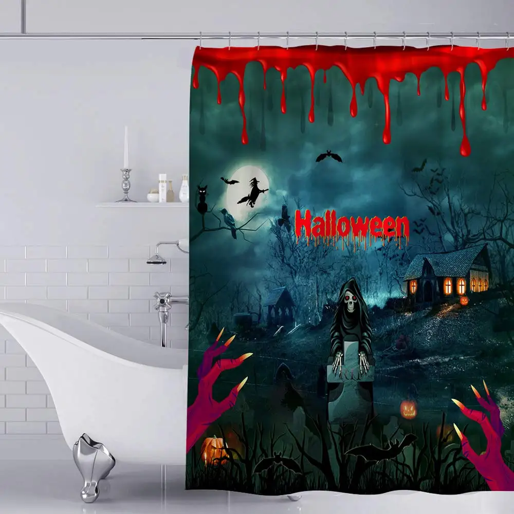 

Halloween Blood Hand Red Decorative Bath Curtain