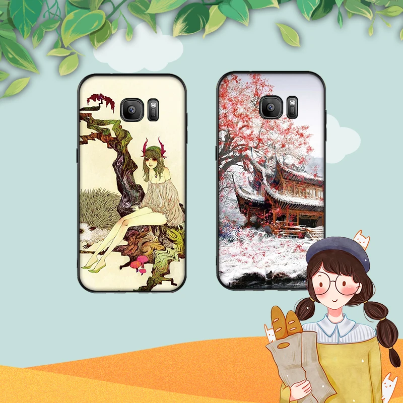 Японское искусство Мягкий силиконовый чехол для телефона Samsung Galaxy S6 S8 край S7 S9