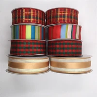 38mm 25yards redgreen check plaid ribbon wired edge colorful gold for birthday christmas gift box wrapping decoration diy1 12