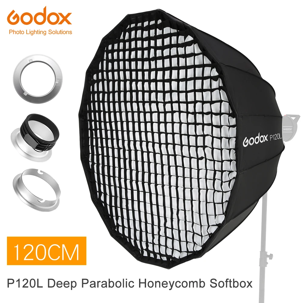 Портативный параболический сотовый софтбокс Godox P120L 120 см для Bowens Profoto Elinchrom Mount Studio
