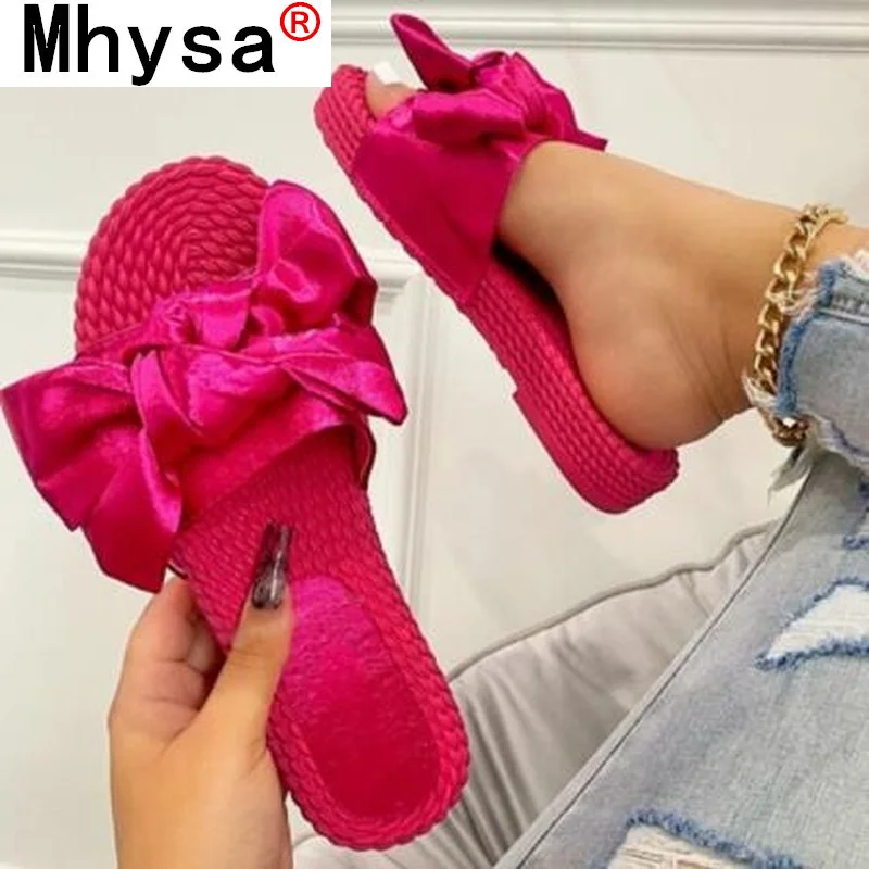 

2021 Summer Women's Sandals Fashion Big Bow-knot Beach Open Toe Slippers Shoes for Woman Light Comfortable Low-heeled Sandals