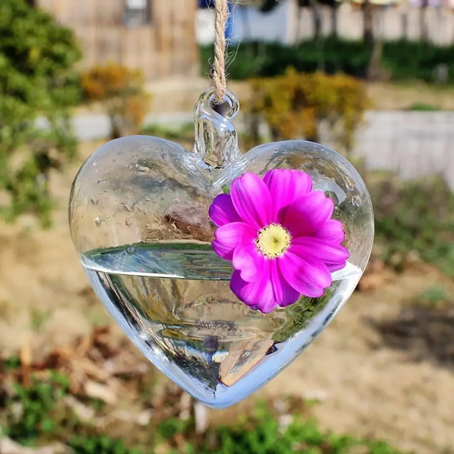 Transparent DIY Flower Heart Shape Glass Wedding Pot Decor Bottle 10 X 11cm Container Vase Clear Hanging Table | Дом и сад