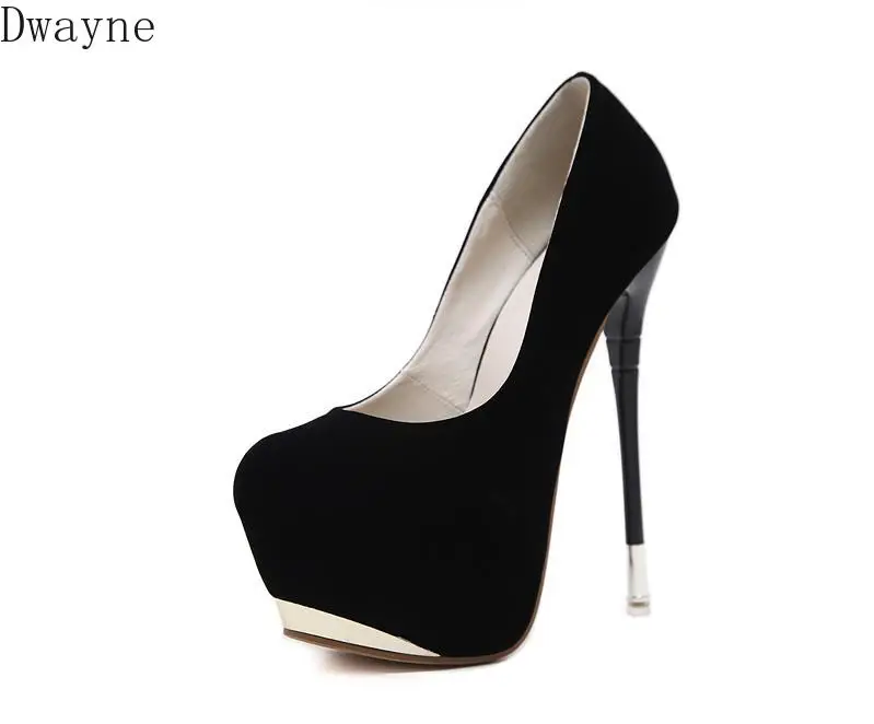 Модная пикантная обувь на высокой шпильке 15 см для ночного клуба черная