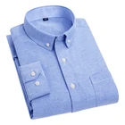 Рубашка AOLIWEN мужская в клеткув полоску, 56% хлопок, синяя однотонная, на пуговицах, деловая Повседневная, приталенная, с длинным рукавом, 22 вида