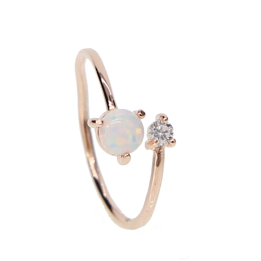 Женское кольцо с круглым Цирконом и белым огненным опалом|Кольца| |
