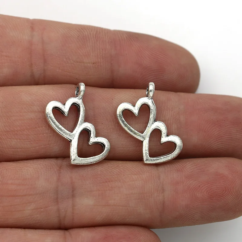 JAKONGO 5 шт. тибетские посеребренные Подвески с двойными крыльями сердца для