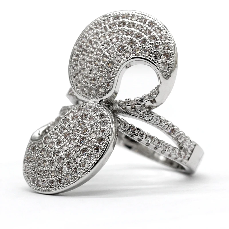 Женское медное кольцо с блестящим кубическим цирконием класса ААА родиевым