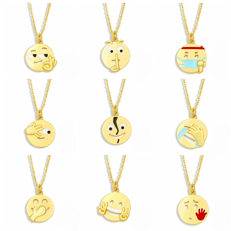 

2021 Creative Funny Expression Necklace INS Sweater Chain Hip-Hop Fashion Men Women Cute Pendant Necklaces Fashion Accessories