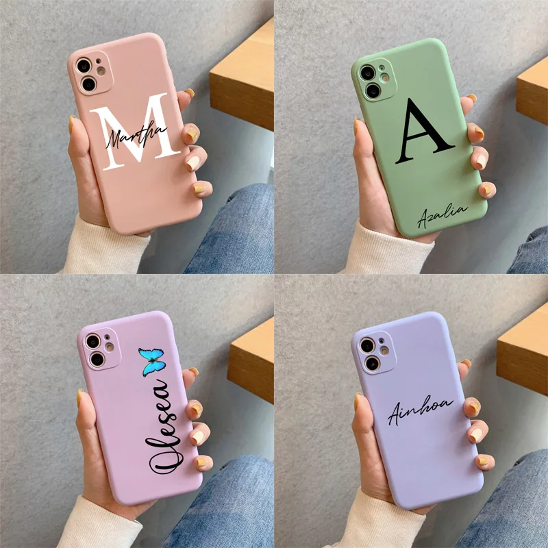Custom Name Case for iphone 12 Pro Max 13 pro max Cover Len Protection Cover DIY Letter for iphone 11 Case 8 Plus XS XR 6 7 Plus