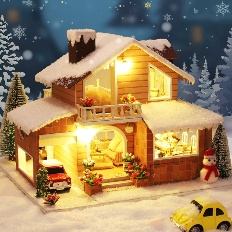 new diy house miniature dollhouse kit christmas carnival building model room box wood doll house furniture kids toys adult gifts free global shipping
